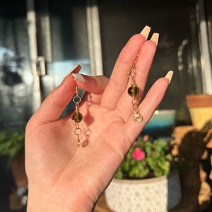 Olive green glass drop earrings